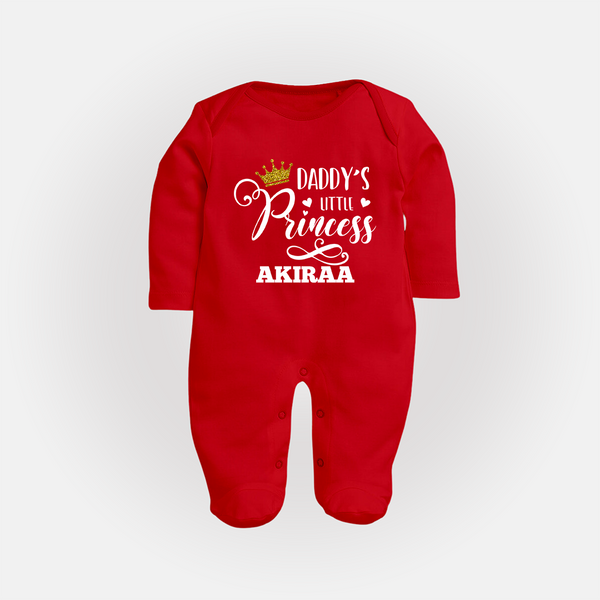 Daddy's Little Princess Sleep Suit / Full Sleeve Body Suit | Personalized Baby Sleep Suit / Full Sleeve Body Suit for Daddy's Princess - RED - New Born (Chest 7.5")