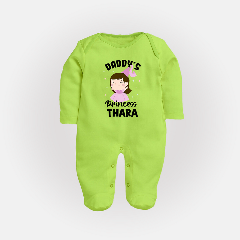 Daddy's Princess Sleep Suit / Full Sleeve Body Suit | Custom Baby Outfit for Daddy's Darling - LIME GREEN - New Born (Chest 7.5")