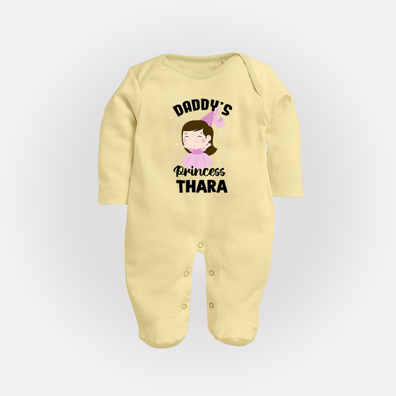 Daddy's Princess Sleep Suit / Full Sleeve Body Suit | Custom Baby Outfit for Daddy's Darling - PASTEL YELLOW - New Born (Chest 7.5")