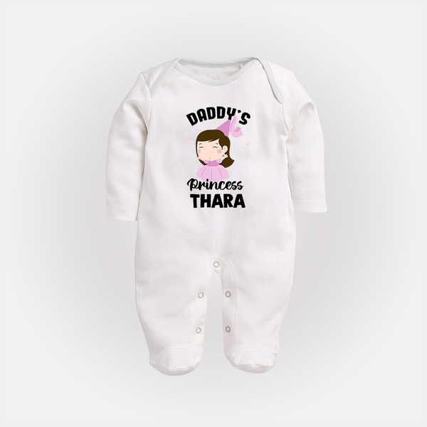 Daddy's Princess Sleep Suit / Full Sleeve Body Suit | Custom Baby Outfit for Daddy's Darling - WHITE - New Born (Chest 7.5")