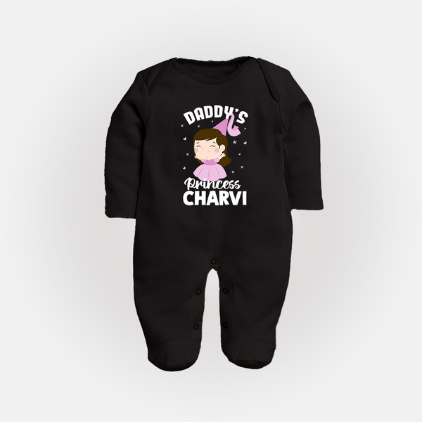 Daddy's Princess Sleep Suit / Full Sleeve Body Suit | Custom Baby Outfit for Daddy's Darling - BLACK - New Born (Chest 7.5")