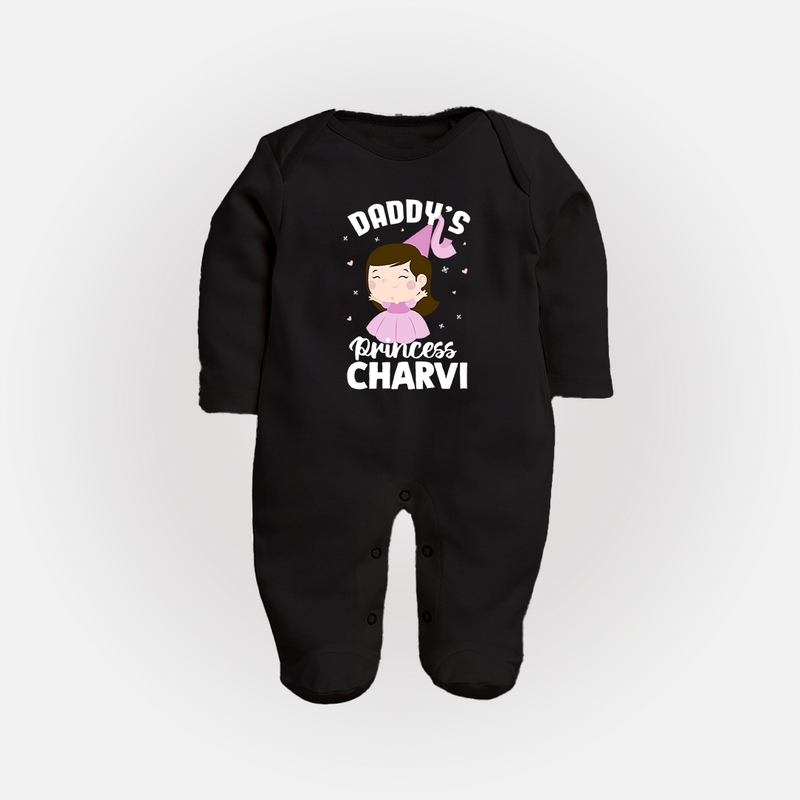 Daddy's Princess Sleep Suit / Full Sleeve Body Suit | Custom Baby Outfit for Daddy's Darling - BLACK - New Born (Chest 7.5")