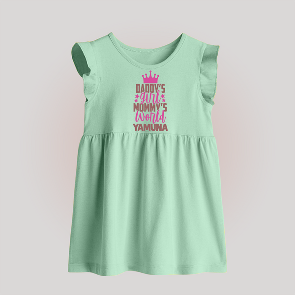 Daddy's Girl Mommy's World Baby Frock | Personalized Baby Frock for Daddy's Girl - MINT GREEN - 0 - 3 Months Old (Chest 17")