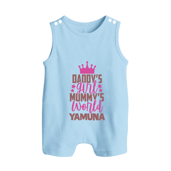 Daddy's Girl Mommy's World Romper Suit / Sleeveless Romper | Personalized Baby Romper Suit / Sleeveless Romper for Daddy's Girl - BABY BLUE - 0 - 5 Months Old (Chest 18")