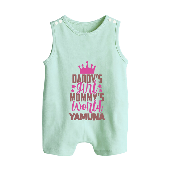 Daddy's Girl Mommy's World Romper Suit / Sleeveless Romper | Personalized Baby Romper Suit / Sleeveless Romper for Daddy's Girl - MINT GREEN - 0 - 5 Months Old (Chest 18")