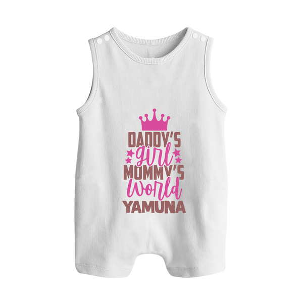 Daddy's Girl Mommy's World Romper Suit / Sleeveless Romper | Personalized Baby Romper Suit / Sleeveless Romper for Daddy's Girl - WHITE - 0 - 5 Months Old (Chest 18")