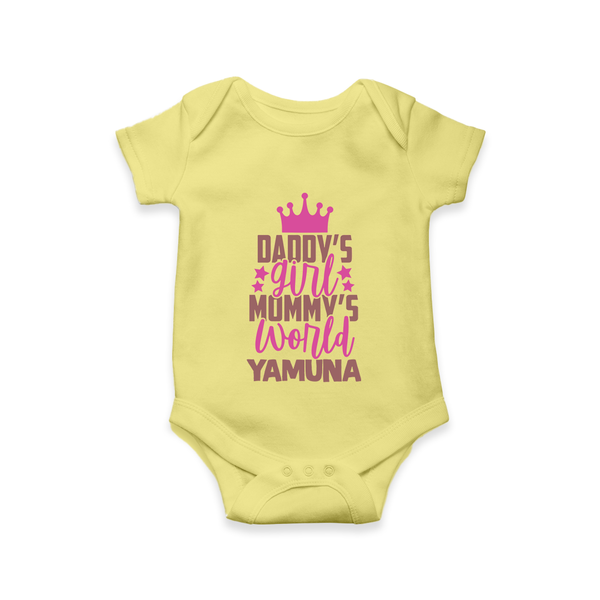Daddy's Girl Mommy's World Romper / Onesie | Personalized Baby Romper / Onesie for Daddy's Girl - PASTEL YELLOW - New Born (Chest 14")
