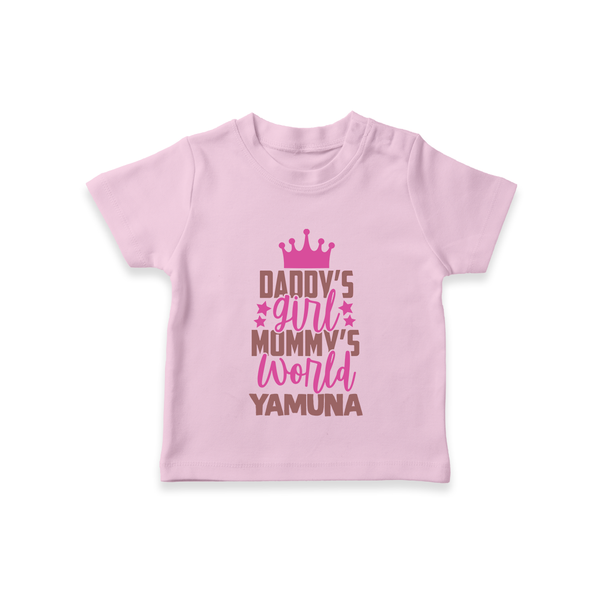 Daddy's Girl Mommy's World T-Shirt | Personalized Baby T-Shirt for Daddy's Girl - BABY PINK - 0-5 Months Old (Chest 17")