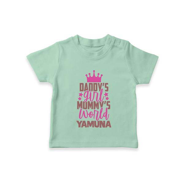 Daddy's Girl Mommy's World T-Shirt | Personalized Baby T-Shirt for Daddy's Girl - MINT GREEN - 0-5 Months Old (Chest 17")