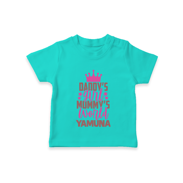 Daddy's Girl Mommy's World T-Shirt | Personalized Baby T-Shirt for Daddy's Girl - TEAL - 0-5 Months Old (Chest 17")