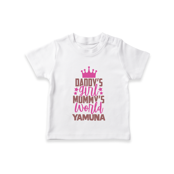 Daddy's Girl Mommy's World T-Shirt | Personalized Baby T-Shirt for Daddy's Girl - WHITE - 0-5 Months Old (Chest 17")