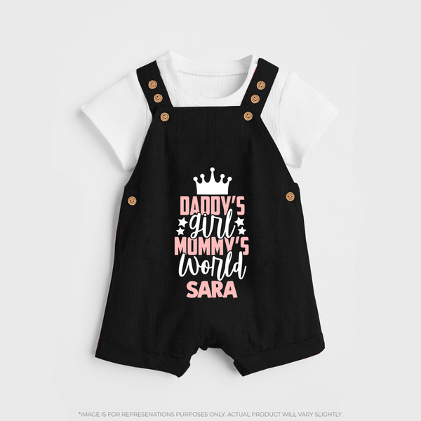 Daddy's Girl Mommy's World Dungaree Set | Personalized Baby Dungaree Set for Daddy's Girl - BLACK - 0 - 5 Months Old (Chest 18")