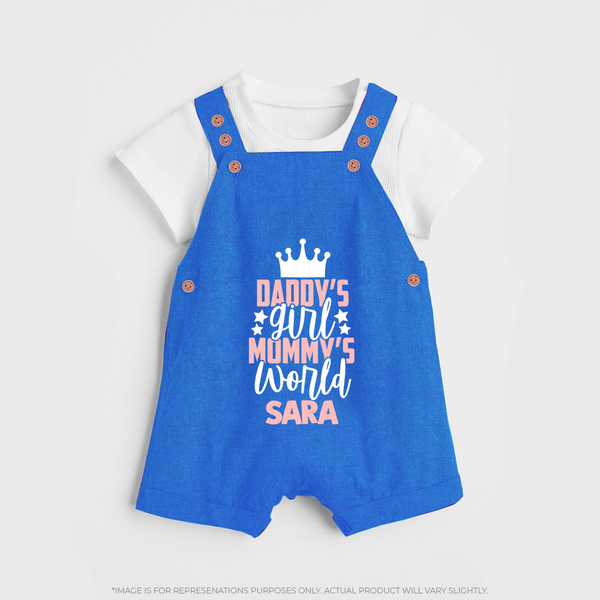Daddy's Girl Mommy's World Dungaree Set | Personalized Baby Dungaree Set for Daddy's Girl - COBALT BLUE - 0 - 5 Months Old (Chest 18")