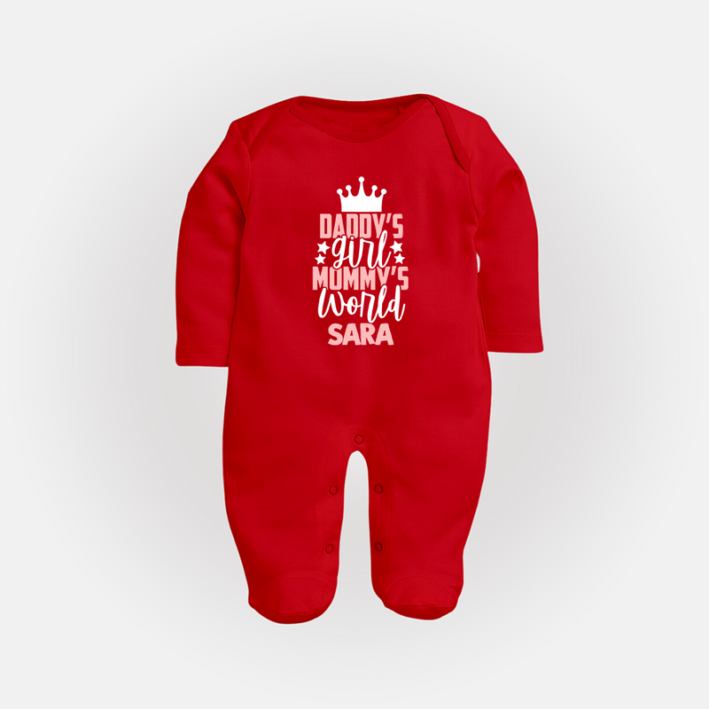 Daddy's Girl Mommy's World Sleep Suit / Full Sleeve Body Suit | Personalized Baby Sleep Suit / Full Sleeve Body Suit for Daddy's Girl - RED - New Born (Chest 7.5")