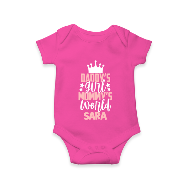 Daddy's Girl Mommy's World Romper / Onesie | Personalized Baby Romper / Onesie for Daddy's Girl - HOT PINK - New Born (Chest 14")