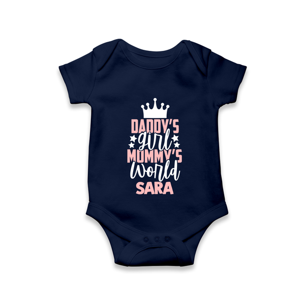 Daddy's Girl Mommy's World Romper / Onesie | Personalized Baby Romper / Onesie for Daddy's Girl - NAVY BLUE - New Born (Chest 14")