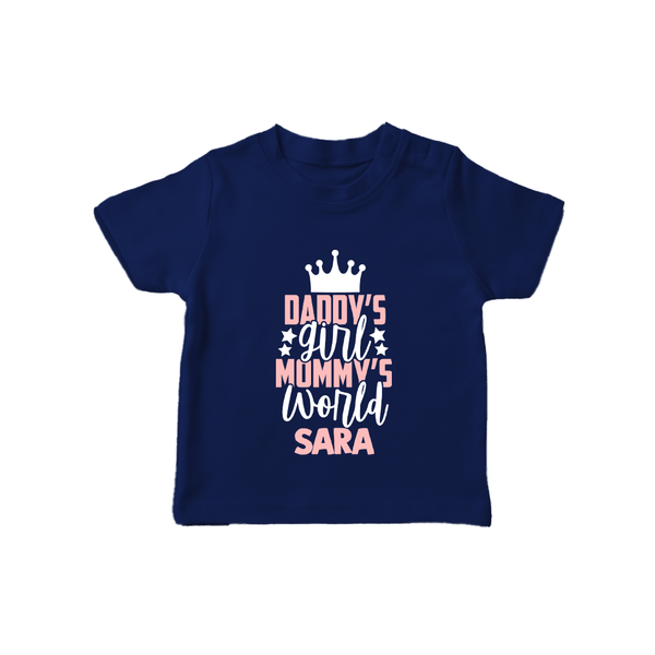Daddy's Girl Mommy's World T-Shirt | Personalized Baby T-Shirt for Daddy's Girl - NAVY BLUE - 0-5 Months Old (Chest 17")