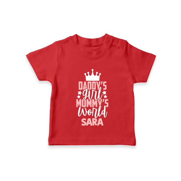 Daddy's Girl Mommy's World T-Shirt | Personalized Baby T-Shirt for Daddy's Girl - RED - 0-5 Months Old (Chest 17")