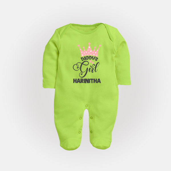 Daddy's Girl Sleep Suit / Full Sleeve Body Suit | Personalized Baby Sleep Suit / Full Sleeve Body Suit for Daddy's Girl - LIME GREEN - New Born (Chest 7.5")