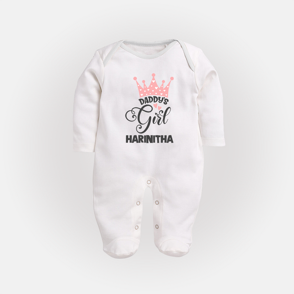 Daddy's Girl Sleep Suit / Full Sleeve Body Suit | Personalized Baby Sleep Suit / Full Sleeve Body Suit for Daddy's Girl - WHITE - New Born (Chest 7.5")