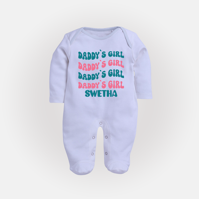 Daddy's Girl Sleep Suit / Full Sleeve Body Suit | Custom Baby Sleep Suit / Full Sleeve Body Suit for Daddy's Little Girl - BABY BLUE - New Born (Chest 7.5")