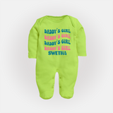 Daddy's Girl Sleep Suit / Full Sleeve Body Suit | Custom Baby Sleep Suit / Full Sleeve Body Suit for Daddy's Little Girl - LIME GREEN - New Born (Chest 7.5")