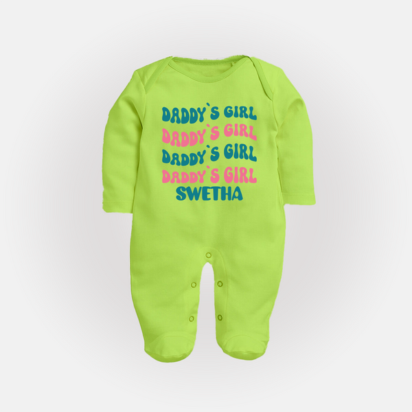 Daddy's Girl Sleep Suit / Full Sleeve Body Suit | Custom Baby Sleep Suit / Full Sleeve Body Suit for Daddy's Little Girl - LIME GREEN - New Born (Chest 7.5")