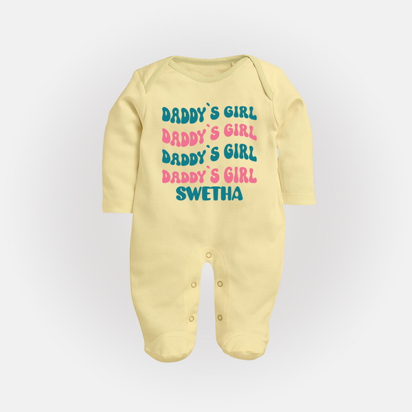 Daddy's Girl Sleep Suit / Full Sleeve Body Suit | Custom Baby Sleep Suit / Full Sleeve Body Suit for Daddy's Little Girl - PASTEL YELLOW - New Born (Chest 7.5")