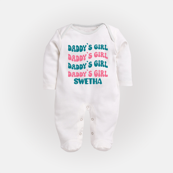 Daddy's Girl Sleep Suit / Full Sleeve Body Suit | Custom Baby Sleep Suit / Full Sleeve Body Suit for Daddy's Little Girl - WHITE - New Born (Chest 7.5")