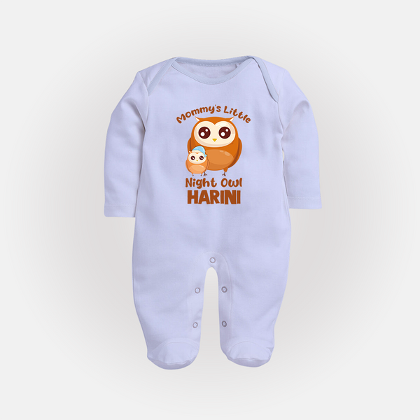 Mommy's Little Night Owl Sleep Suit / Full Sleeve Body Suit | Personalized Baby Sleep Suit / Full Sleeve Body Suit for the Little Night Owl - BABY BLUE - New Born (Chest 7.5")