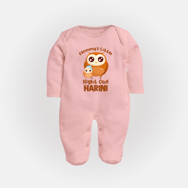Mommy's Little Night Owl Sleep Suit / Full Sleeve Body Suit | Personalized Baby Sleep Suit / Full Sleeve Body Suit for the Little Night Owl - BABY PINK - New Born (Chest 7.5")