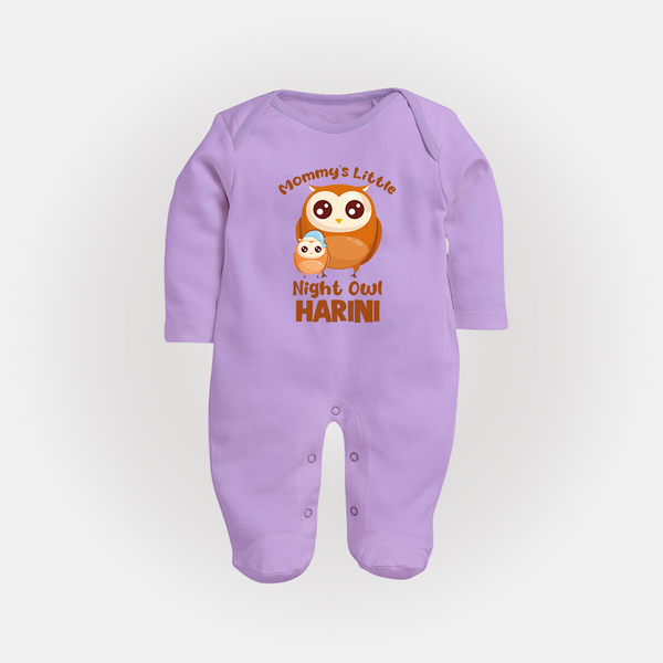 Mommy's Little Night Owl Sleep Suit / Full Sleeve Body Suit | Personalized Baby Sleep Suit / Full Sleeve Body Suit for the Little Night Owl - LILAC - New Born (Chest 7.5")