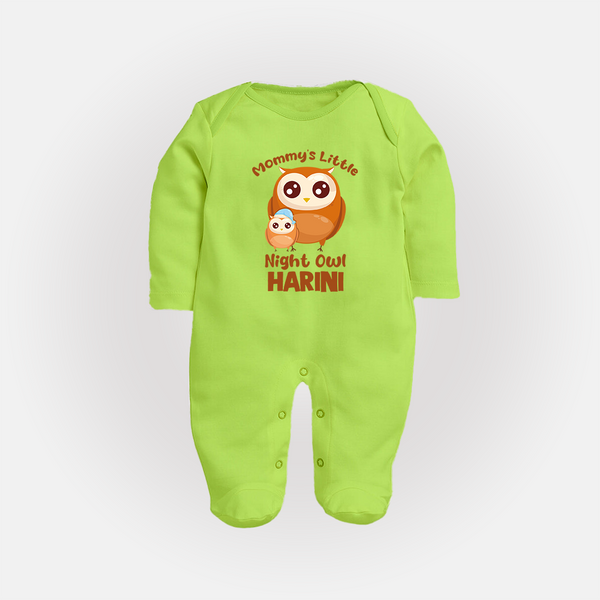 Mommy's Little Night Owl Sleep Suit / Full Sleeve Body Suit | Personalized Baby Sleep Suit / Full Sleeve Body Suit for the Little Night Owl - LIME GREEN - New Born (Chest 7.5")