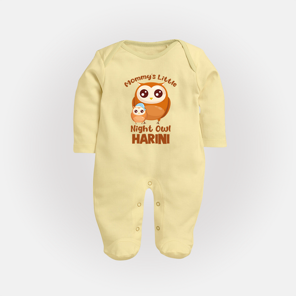 Mommy's Little Night Owl Sleep Suit / Full Sleeve Body Suit | Personalized Baby Sleep Suit / Full Sleeve Body Suit for the Little Night Owl - PASTEL YELLOW - New Born (Chest 7.5")
