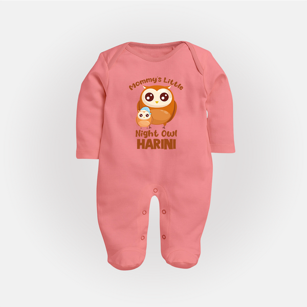 Mommy's Little Night Owl Sleep Suit / Full Sleeve Body Suit | Personalized Baby Sleep Suit / Full Sleeve Body Suit for the Little Night Owl - PEACH - New Born (Chest 7.5")