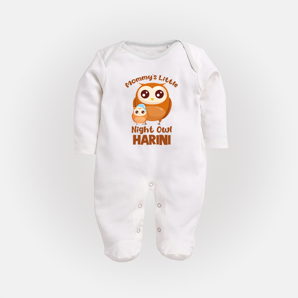 Mommy's Little Night Owl Sleep Suit / Full Sleeve Body Suit | Personalized Baby Sleep Suit / Full Sleeve Body Suit for the Little Night Owl - WHITE - New Born (Chest 7.5")