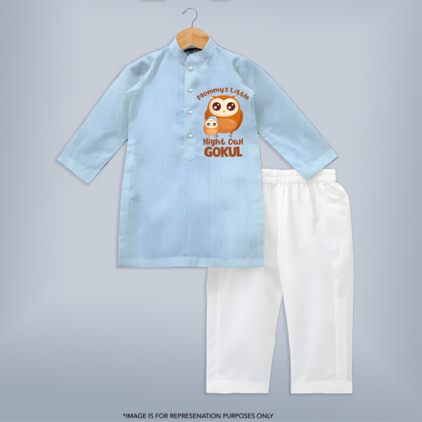 Mommy's Little Night Owl Kurta Set | Personalized Baby Kurta Set for the Little Night Owl - BABY BLUE - 3 - 6 Months Old (Chest 24", Kurta Length 14'', Waist 19", Pant Length 14")