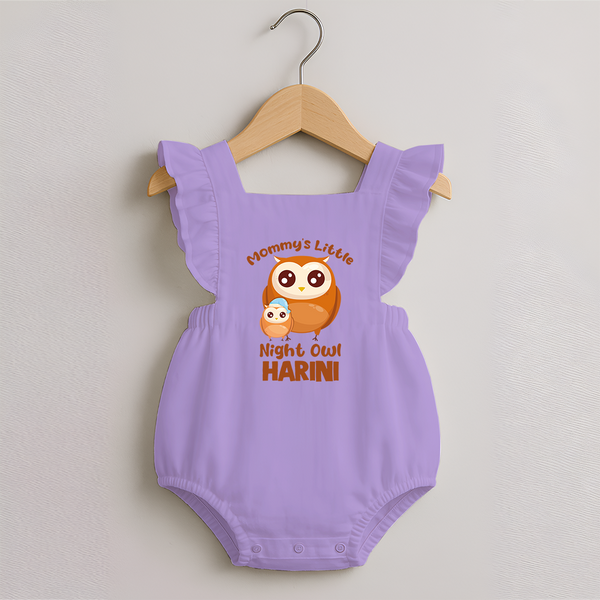 Mommy's Little Night Owl Romper Frock | Personalized Baby Romper Frock for the Little Night Owl - LILAC - 0 - 3 Months Old (Chest 19")