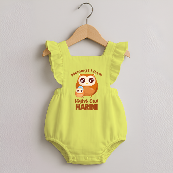 Mommy's Little Night Owl Romper Frock | Personalized Baby Romper Frock for the Little Night Owl - PASTEL YELLOW - 0 - 3 Months Old (Chest 19")