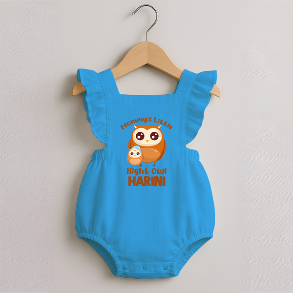 Mommy's Little Night Owl Romper Frock | Personalized Baby Romper Frock for the Little Night Owl - SKY BLUE - 0 - 3 Months Old (Chest 19")