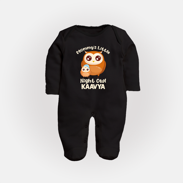 Mommy's Little Night Owl Sleep Suit / Full Sleeve Body Suit | Personalized Baby Sleep Suit / Full Sleeve Body Suit for the Little Night Owl - BLACK - New Born (Chest 7.5")