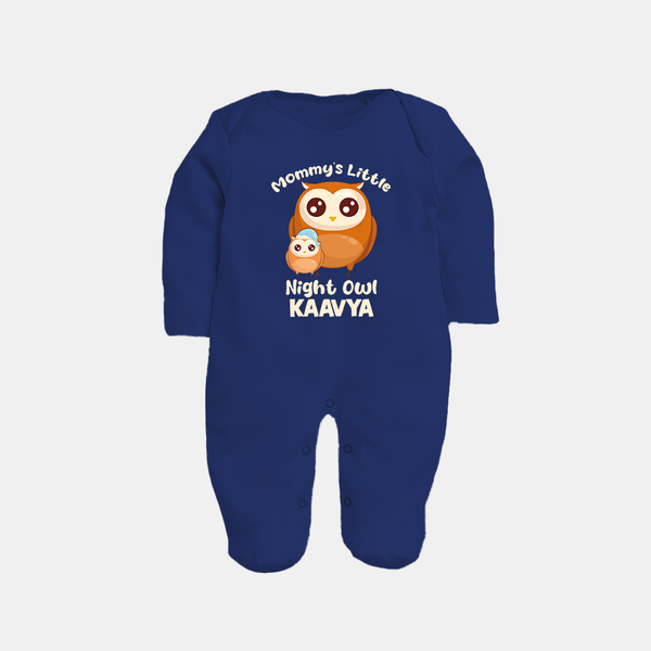 Mommy's Little Night Owl Sleep Suit / Full Sleeve Body Suit | Personalized Baby Sleep Suit / Full Sleeve Body Suit for the Little Night Owl - NAVY BLUE - New Born (Chest 7.5")