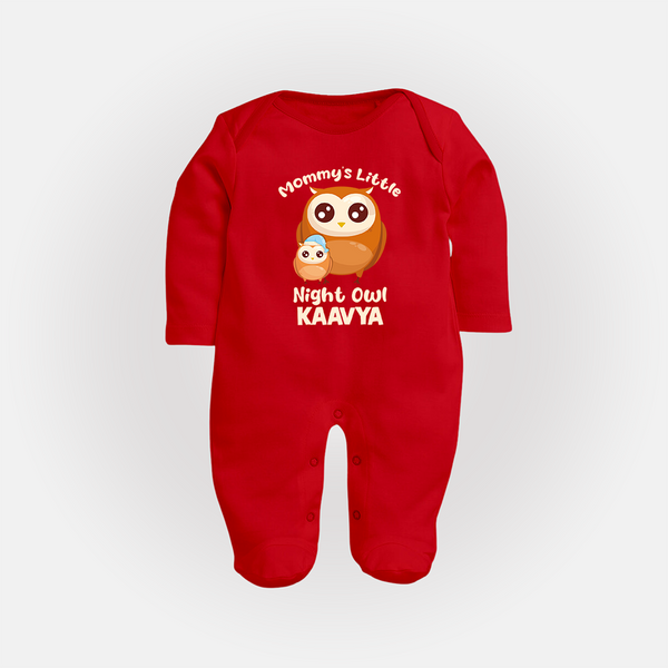 Mommy's Little Night Owl Sleep Suit / Full Sleeve Body Suit | Personalized Baby Sleep Suit / Full Sleeve Body Suit for the Little Night Owl - RED - New Born (Chest 7.5")