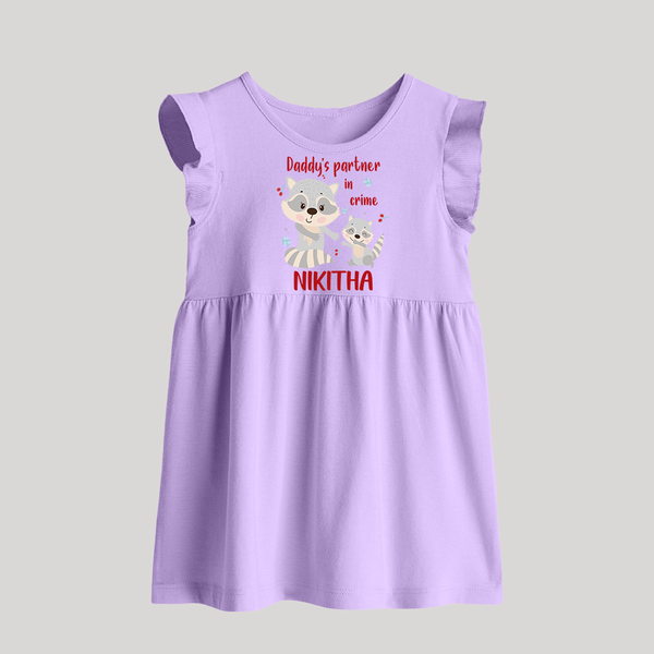 Daddy's Partner in Crime Baby Frock | Custom Name Baby Frock for Daddy's Partner - LILAC - 0 - 3 Months Old (Chest 17")
