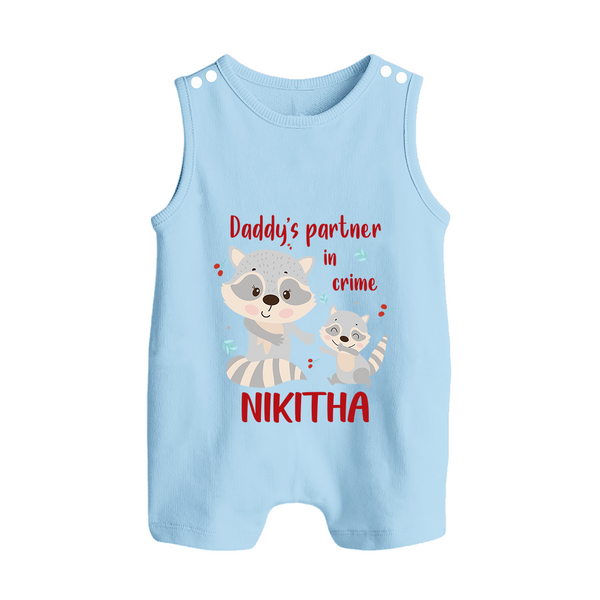 Daddy's Partner in Crime Romper Suit / Sleeveless Romper | Custom Name Baby Romper Suit / Sleeveless Romper for Daddy's Partner - BABY BLUE - 0 - 5 Months Old (Chest 18")
