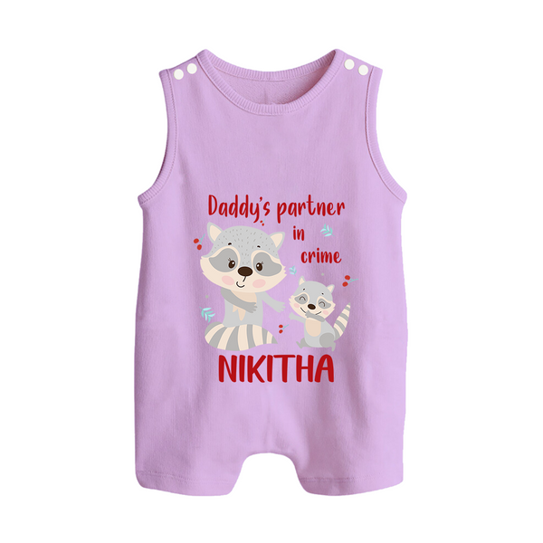 Daddy's Partner in Crime Romper Suit / Sleeveless Romper | Custom Name Baby Romper Suit / Sleeveless Romper for Daddy's Partner - LILAC - 0 - 5 Months Old (Chest 18")