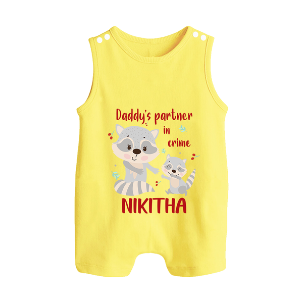 Daddy's Partner in Crime Romper Suit / Sleeveless Romper | Custom Name Baby Romper Suit / Sleeveless Romper for Daddy's Partner - PASTEL YELLOW - 0 - 5 Months Old (Chest 18")
