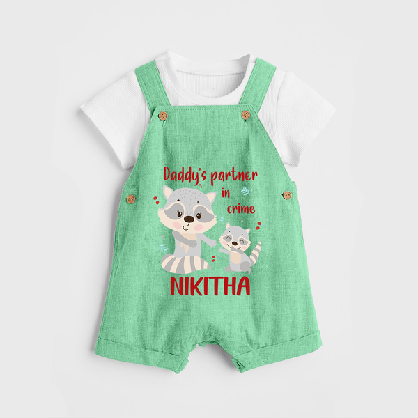 Daddy's Partner in Crime Dungaree Set | Custom Name Baby Dungaree Set for Daddy's Partner - GREEN - 0 - 5 Months Old (Chest 18")