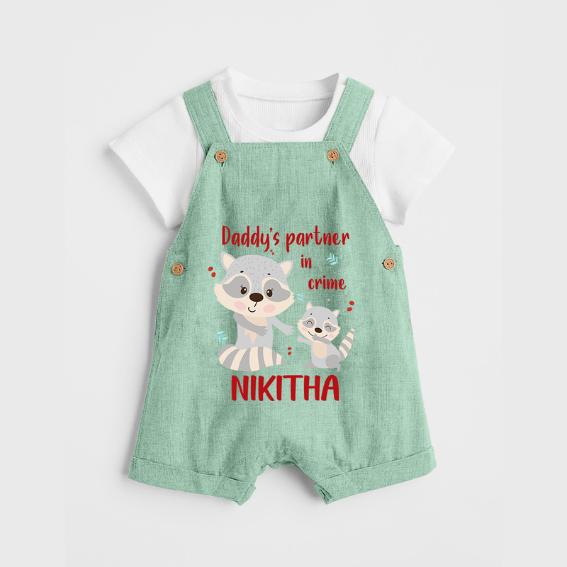 Daddy's Partner in Crime Dungaree Set | Custom Name Baby Dungaree Set for Daddy's Partner - MINT GREEN - 0 - 5 Months Old (Chest 18")