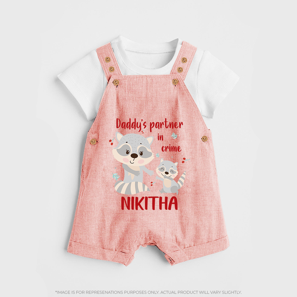 Daddy's Partner in Crime Dungaree Set | Custom Name Baby Dungaree Set for Daddy's Partner - PEACH - 0 - 5 Months Old (Chest 18")